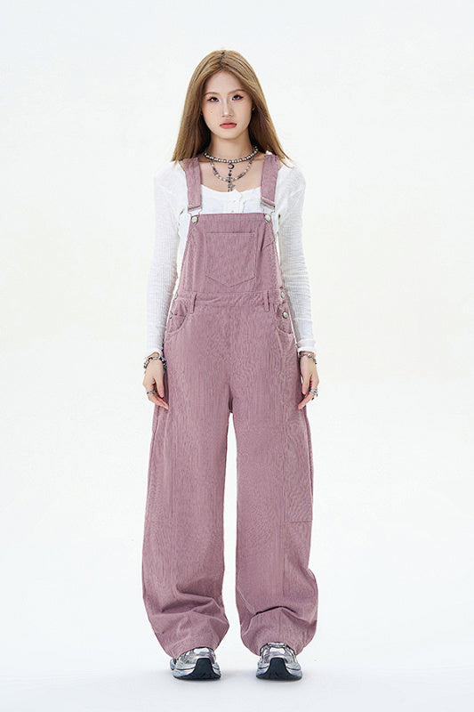 Yiaknis Wide-Leg Overalls with Crossed Back Straps - Dusty Pink, Cream