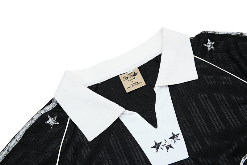 Yiaknis Men's Black and White V-Neck Polo Shirt, Script and Flag Print – photo 21