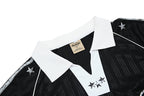 Yiaknis Men's Black and White V-Neck Polo Shirt, Script and Flag Print – photo 21