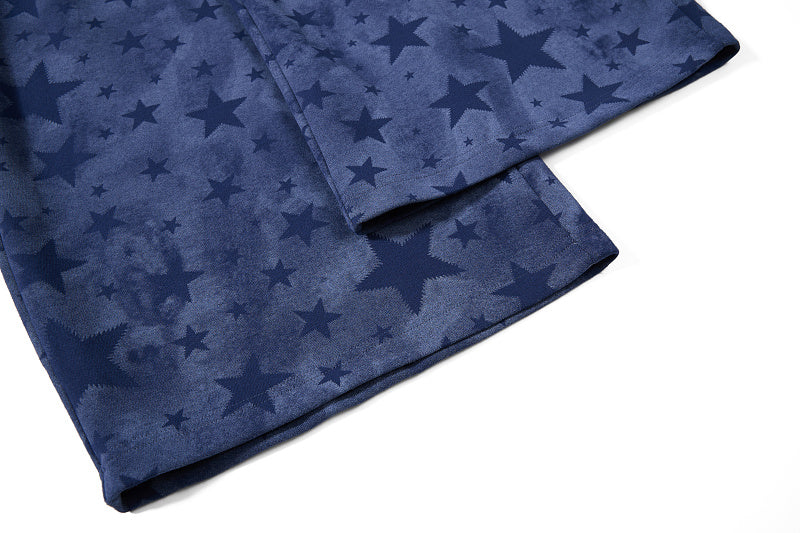 Yiaknis Wide-Leg Star Print Sweatpants, Script Print, Blue and Black