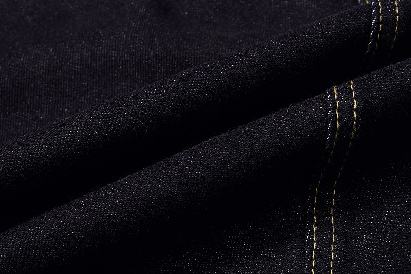 Yiaknis Denim Overalls with Leopard Print Pocket Trim - Dark Denim