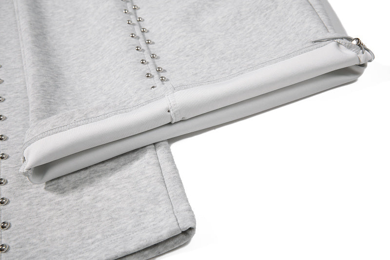 Yiaknis Wide-Leg Sweatpants, Studded Side Lines, Light Grey and Black