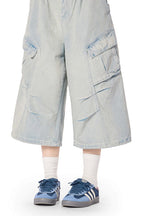 Yiaknis Light Blue Wide-Leg Denim Cargo Capri Pants – photo 21