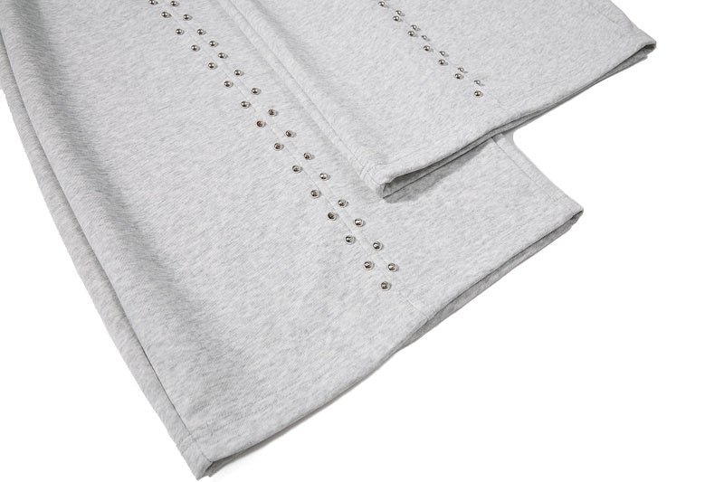Yiaknis Wide-Leg Sweatpants, Studded Side Lines, Light Grey and Black