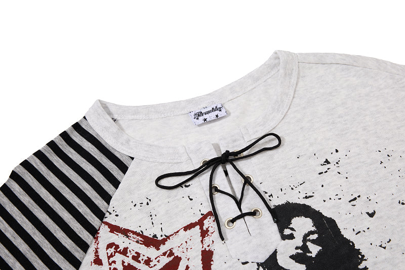 Yiaknis Graphic Raglan T-Shirt, Lace-Up Neck, Grey and White – photo 22