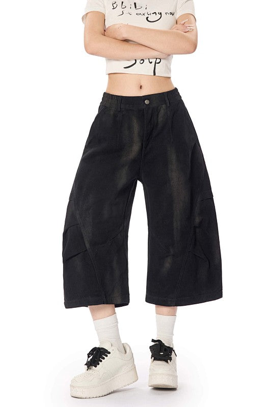 Yiaknis Wide-Leg Black and Washed Dark Grey Capri Pants – photo 22