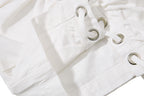 Yiaknis Wide-Leg Cropped Cargo Trousers, Lace-Up Legs, Off White and Black – photo 22