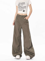 Yiaknis Wide-Leg Trousers with Button Fly and Side Pockets, Khaki and Black – photo 22