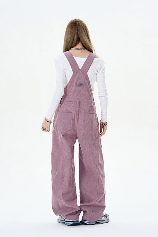 Yiaknis Wide-Leg Overalls with Crossed Back Straps - Dusty Pink, Cream