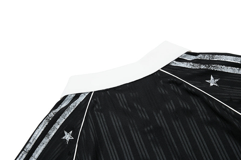 Yiaknis Men's Black and White V-Neck Polo Shirt, Script and Flag Print – photo 22
