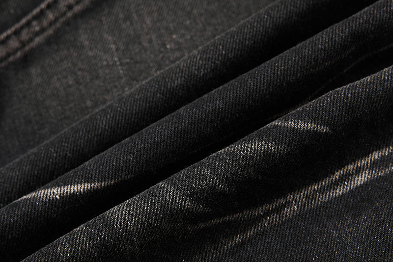 Yiaknis Black Washed Flared Jeans with Lace-Up Legs