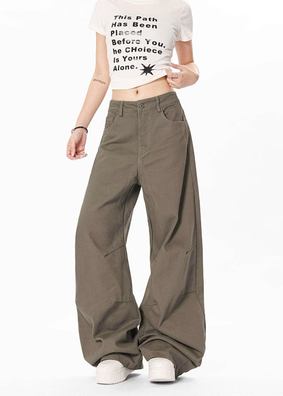 Yiaknis Wide-Leg Trousers with Button Fly and Side Pockets, Khaki and Black – photo 23