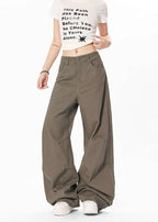 Yiaknis Wide-Leg Trousers with Button Fly and Side Pockets, Khaki and Black – photo 23
