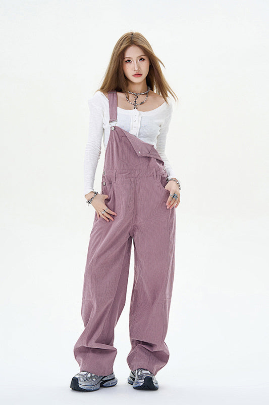 Yiaknis Wide-Leg Overalls with Crossed Back Straps - Dusty Pink, Cream