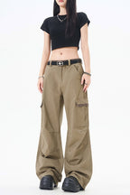 Yiaknis Wide-Leg Cargo Trousers with Flap Pockets, Khaki and Dark Grey – photo 23