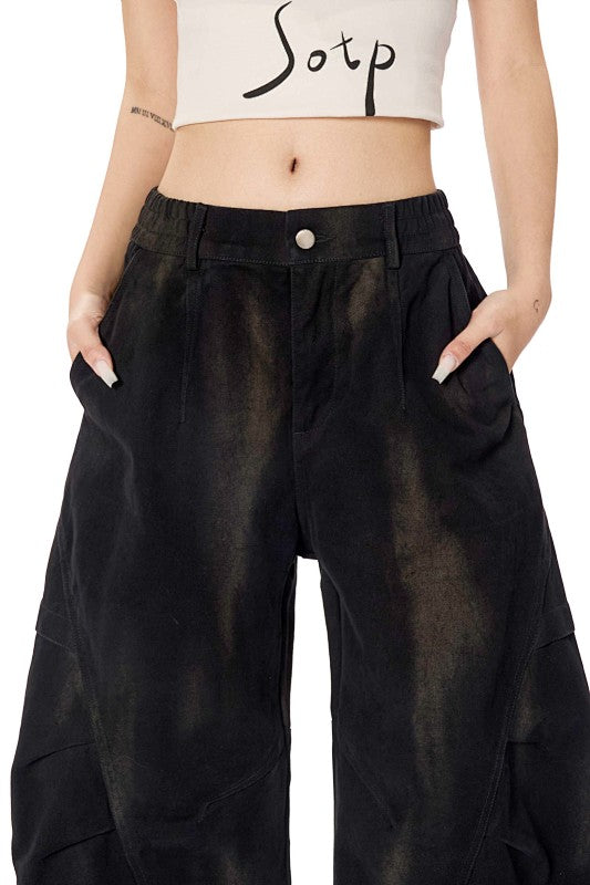 Yiaknis Wide-Leg Black and Washed Dark Grey Capri Pants – photo 23