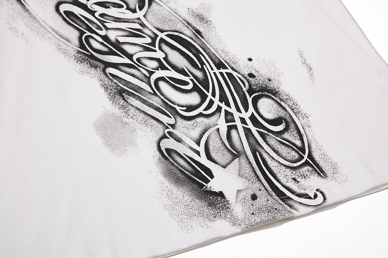 Yiaknis T-Shirt with Large Diagonal Calligraphy Print, White and Black – photo 24