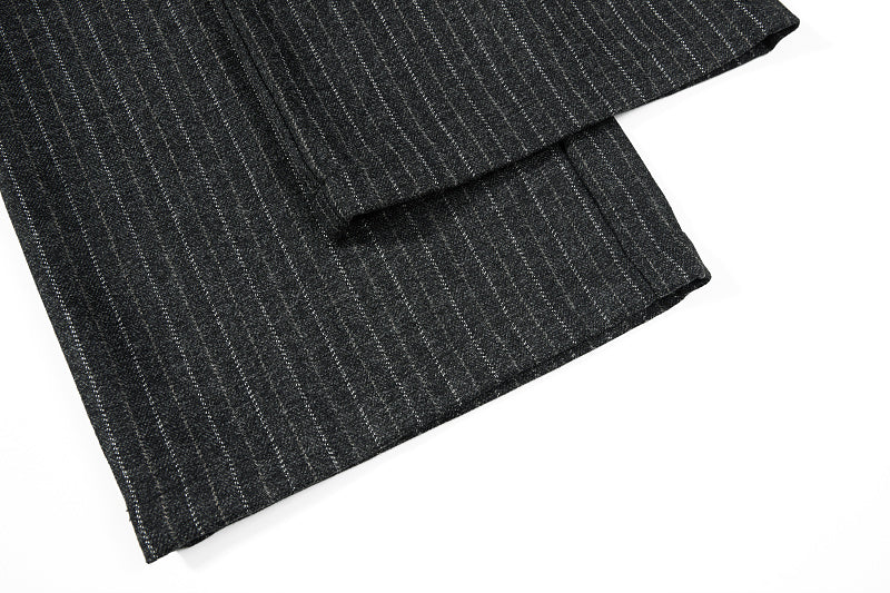 Yiaknis Black and Light Grey Pinstripe Wide-Leg Trousers, Belt Strap
