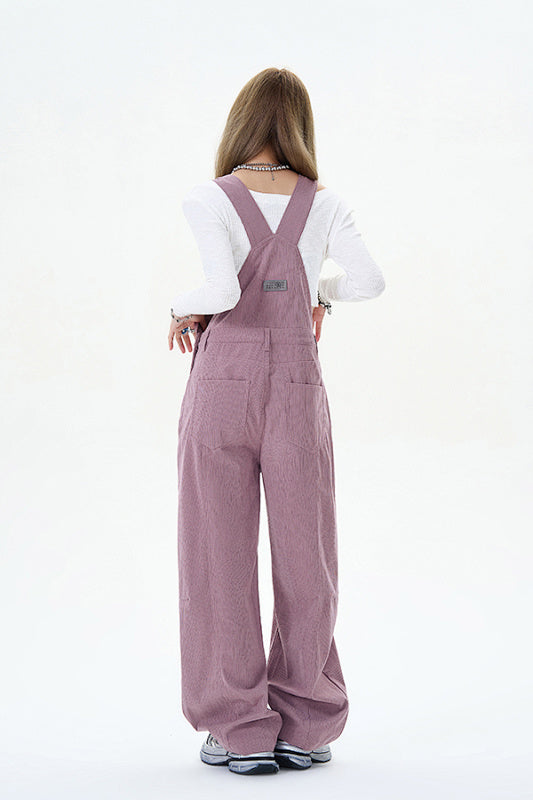 Yiaknis Wide-Leg Overalls with Crossed Back Straps - Dusty Pink, Cream