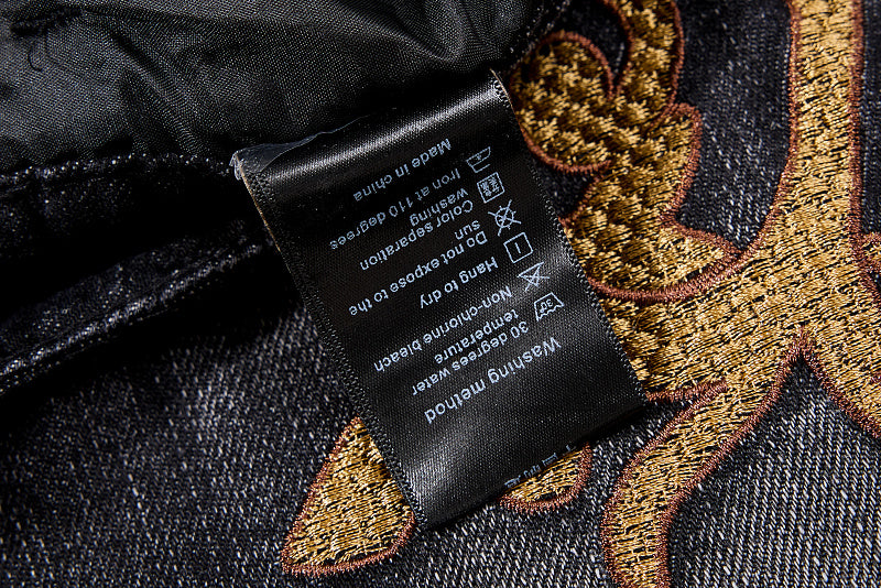 Yiaknis Black Flared Jeans with Gold Leg Embroidery