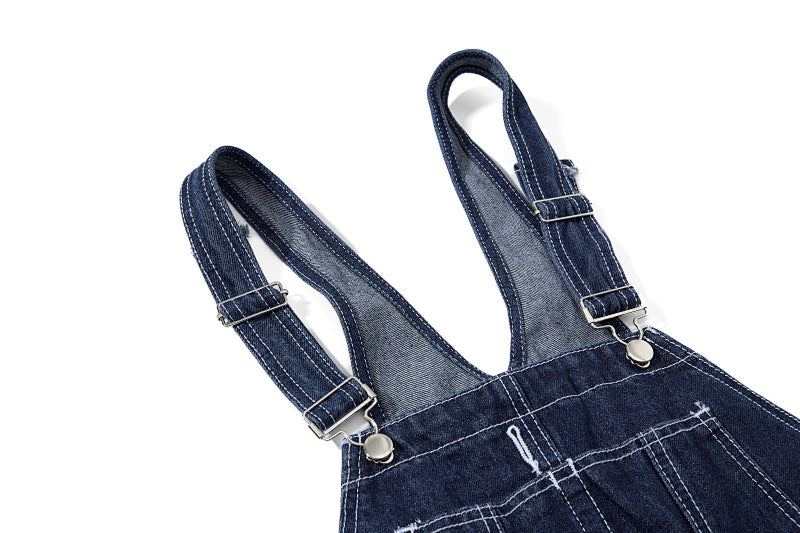 Yiaknis Wide-Leg Denim Overalls, Bib and Cargo Pockets, Dark Blue and Black – photo 24