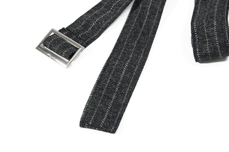 Yiaknis Black and Light Grey Pinstripe Wide-Leg Trousers, Belt Strap