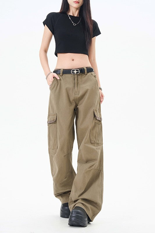 Yiaknis Wide-Leg Cargo Trousers with Flap Pockets, Khaki and Dark Grey – photo 25