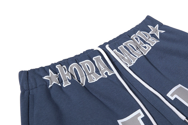 Yiaknis Wide-Leg Sweatpants with Large 13 Print, Light Grey and Blue