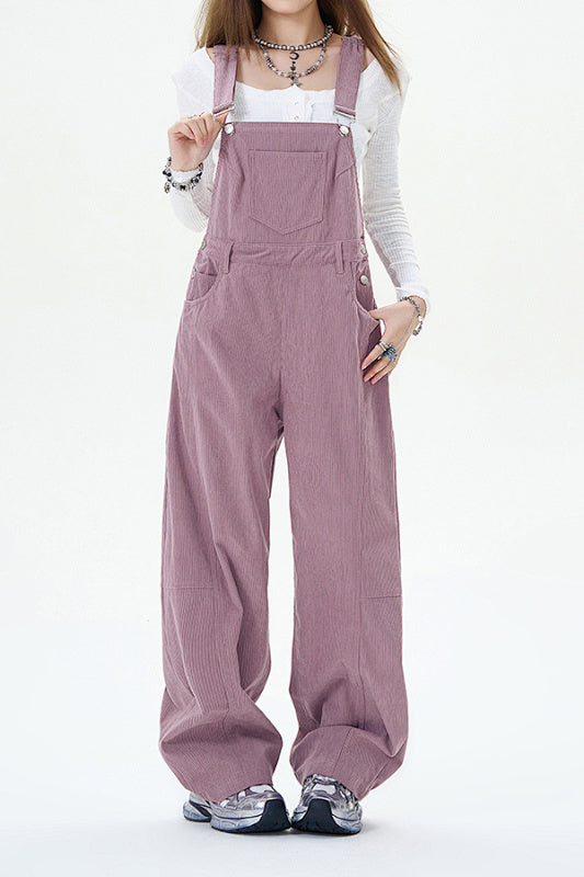 Yiaknis Wide-Leg Overalls with Crossed Back Straps - Dusty Pink, Cream