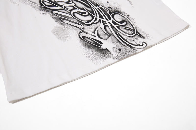 Yiaknis T-Shirt with Large Diagonal Calligraphy Print, White and Black – photo 25
