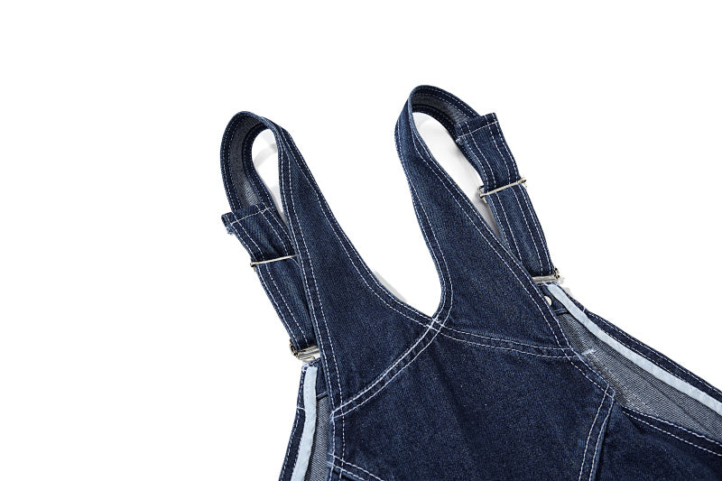 Yiaknis Wide-Leg Denim Overalls, Bib and Cargo Pockets, Dark Blue and Black – photo 25