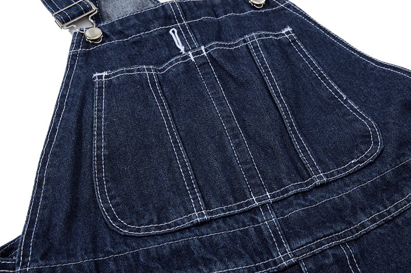 Yiaknis Wide-Leg Denim Overalls, Bib and Cargo Pockets, Dark Blue and Black – photo 26