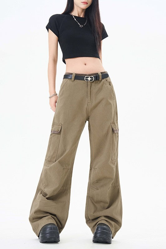 Yiaknis Wide-Leg Cargo Trousers with Flap Pockets, Khaki and Dark Grey – photo 26