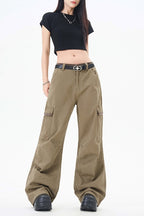 Yiaknis Wide-Leg Cargo Trousers with Flap Pockets, Khaki and Dark Grey – photo 26