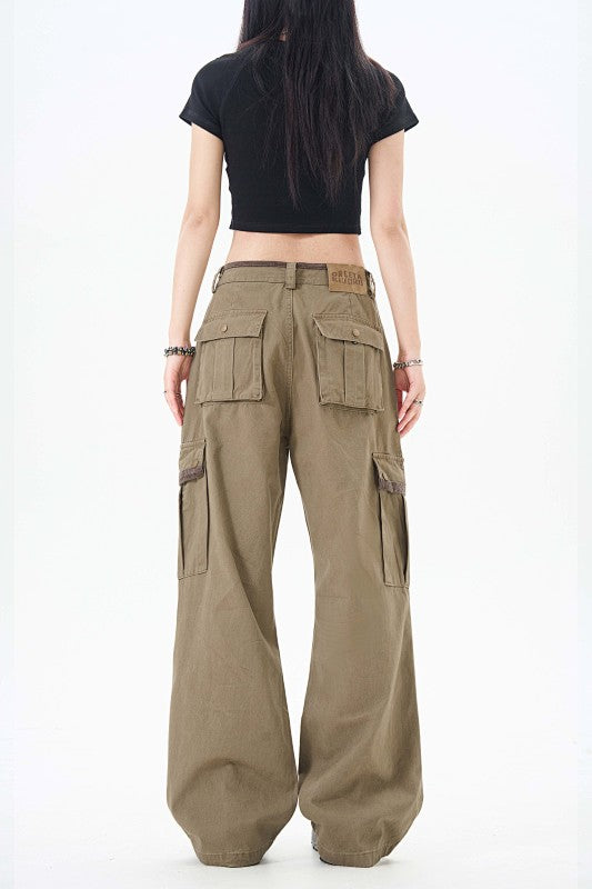 Yiaknis Wide-Leg Cargo Trousers with Flap Pockets, Khaki and Dark Grey – photo 27