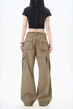 Yiaknis Wide-Leg Cargo Trousers with Flap Pockets, Khaki and Dark Grey – photo 27