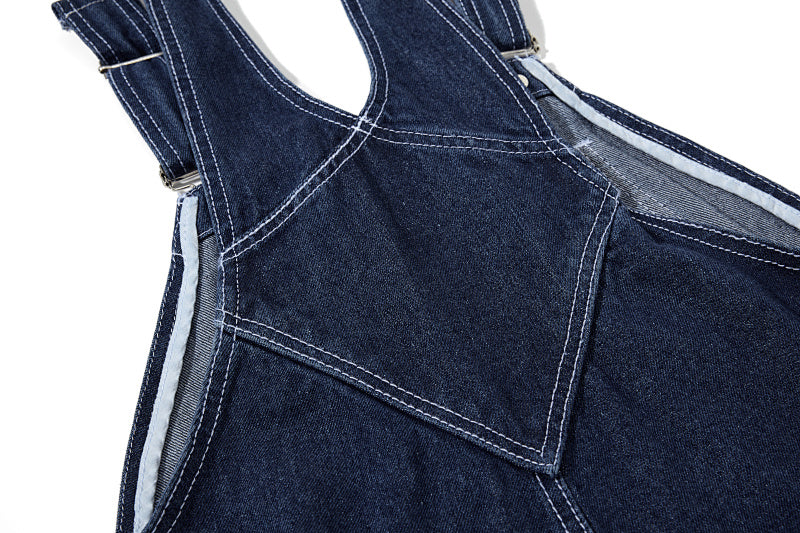 Yiaknis Wide-Leg Denim Overalls, Bib and Cargo Pockets, Dark Blue and Black – photo 27