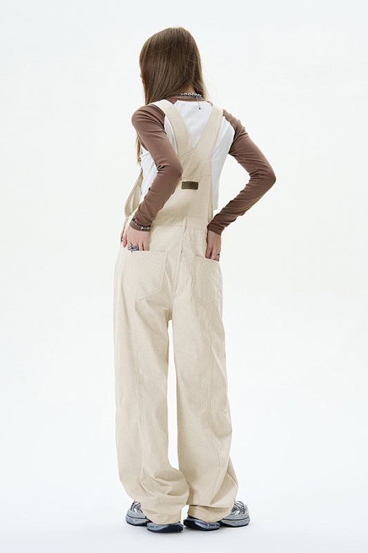 Yiaknis Wide-Leg Overalls with Crossed Back Straps - Dusty Pink, Cream