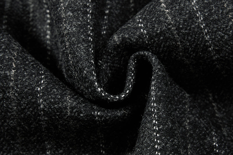 Yiaknis Black and Light Grey Pinstripe Wide-Leg Trousers, Belt Strap