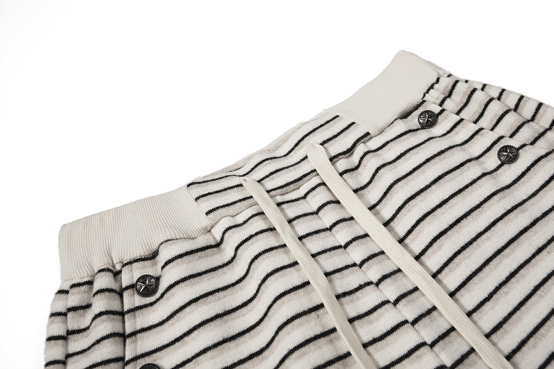 Yiaknis Wide-Leg Striped Sweatpants, Wing Print, Blue and Beige Stripes