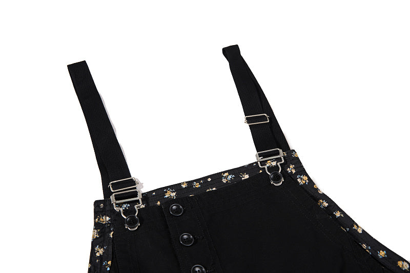 Yiaknis Wide-Leg Overalls, Floral Bib Trim, Army Green and Black