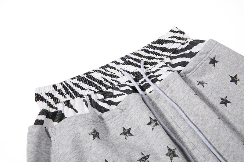 Yiaknis Wide-Leg Sweatpants, Star Print, Black and Light Grey