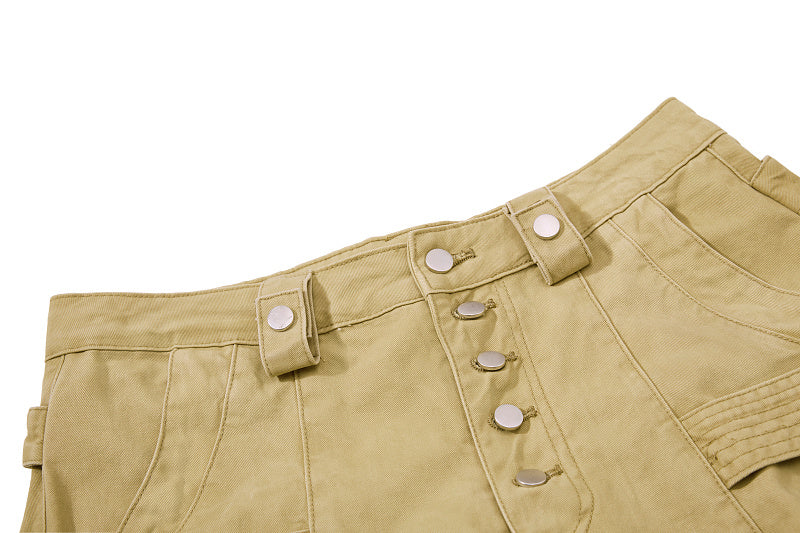 Yiaknis Wide-Leg Cropped Cargo Trousers, Button Fly, Green and Khaki – photo 28