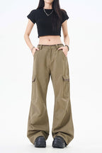 Yiaknis Wide-Leg Cargo Trousers with Flap Pockets, Khaki and Dark Grey – photo 28
