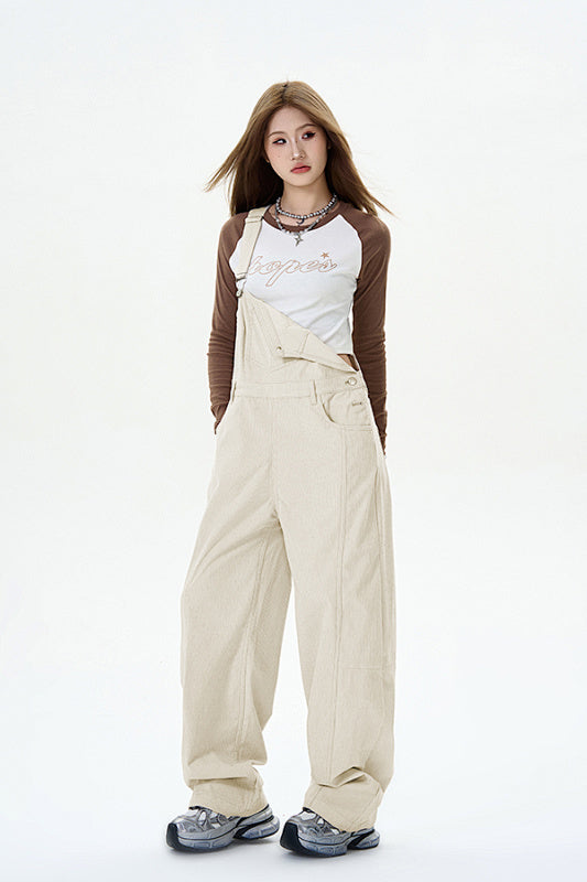 Yiaknis Wide-Leg Overalls with Crossed Back Straps - Dusty Pink, Cream