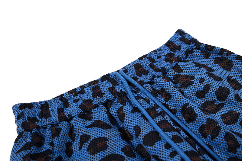 Yiaknis Leopard Print Sweatpants, Embroidered Patch, Grey and Blue