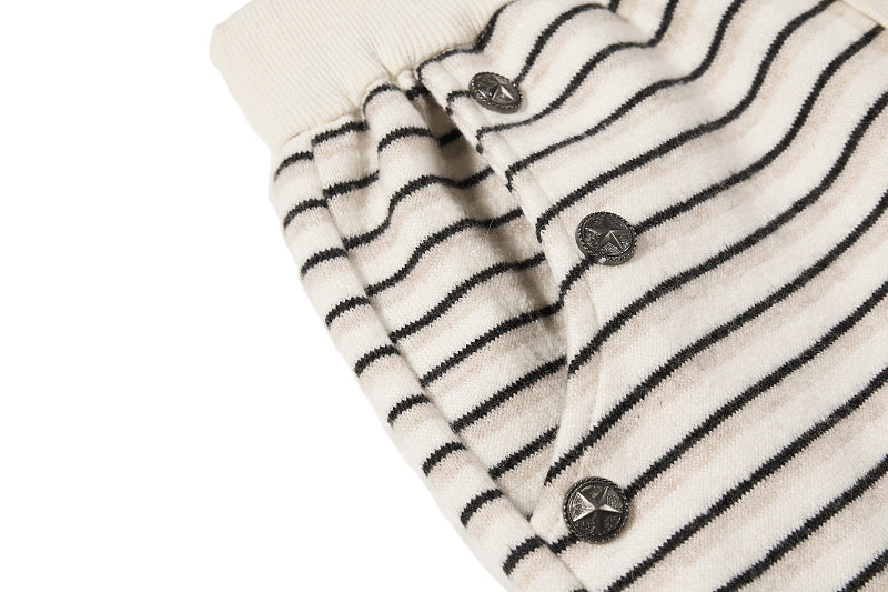 Yiaknis Wide-Leg Striped Sweatpants, Wing Print, Blue and Beige Stripes