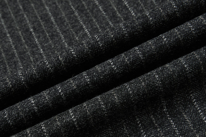 Yiaknis Black and Light Grey Pinstripe Wide-Leg Trousers, Belt Strap