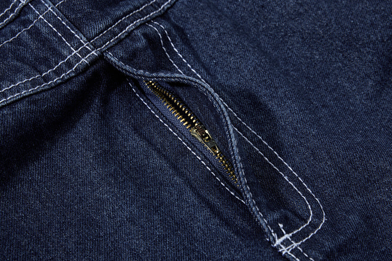 Yiaknis Wide-Leg Denim Overalls, Bib and Cargo Pockets, Dark Blue and Black – photo 28