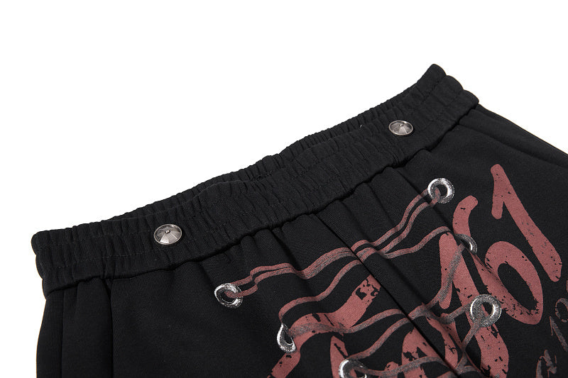 Yiaknis Wide-Leg Sweatpants, Red Side Stripes, Light Grey and Black